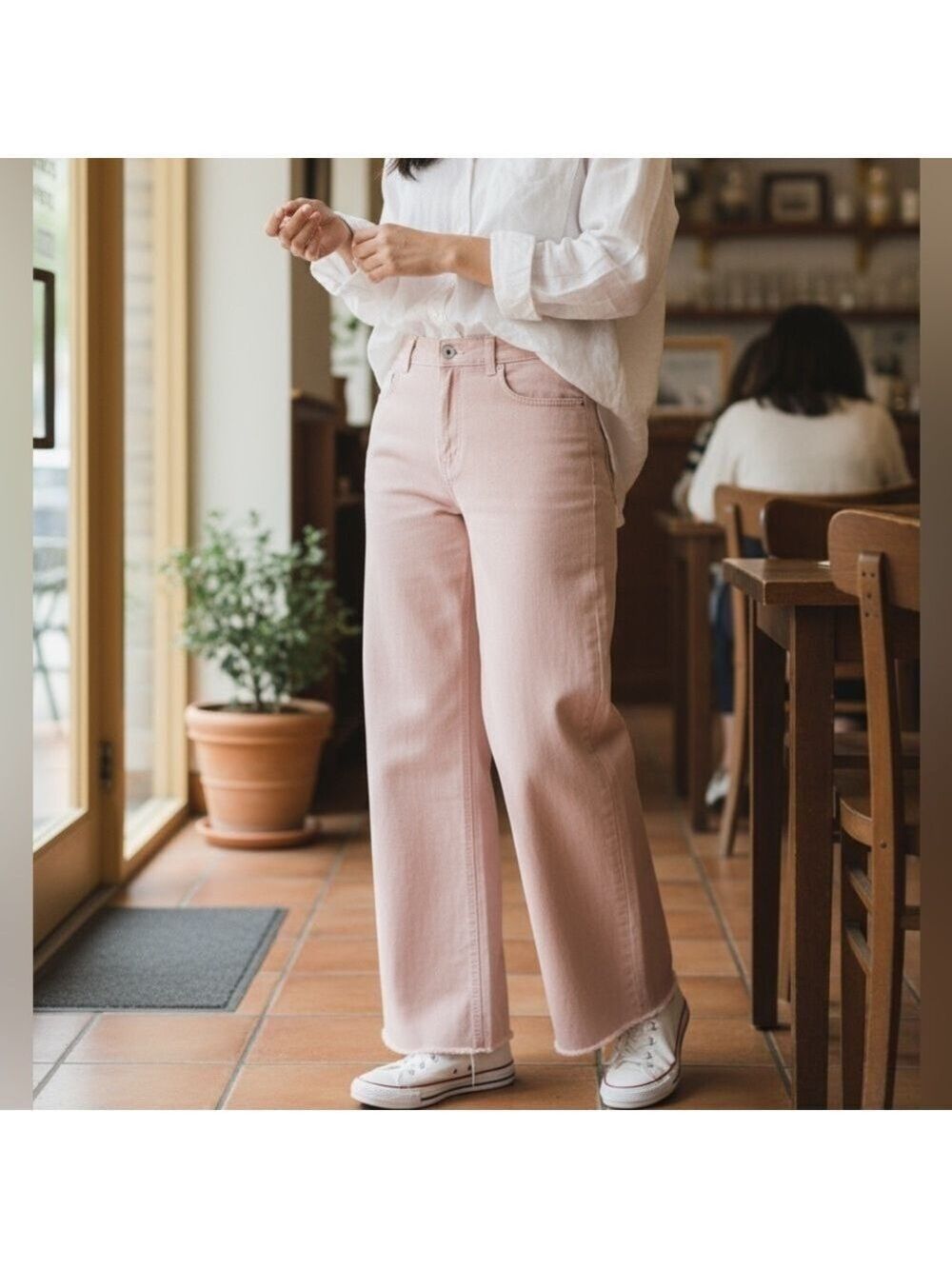 Oat New York Blush Pink Wide-Leg Pants With Raw Hem Size 12/31 Cotton Casual EUC